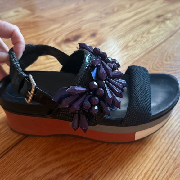 MARNI gem crystal scuba sporty color-blocked platform sandals 38 / 8 - Picture 3 of 6